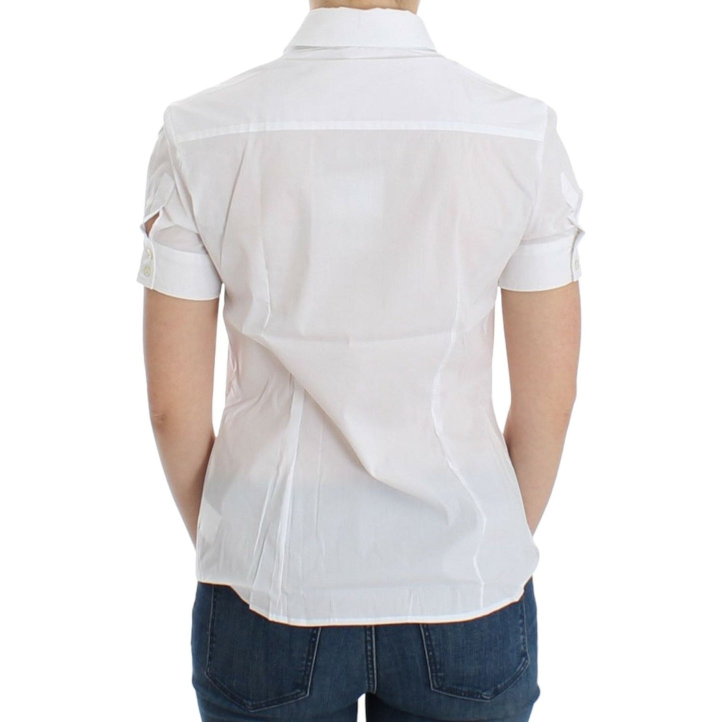 Chic White Cotton Blend Shortsleeve Blouse