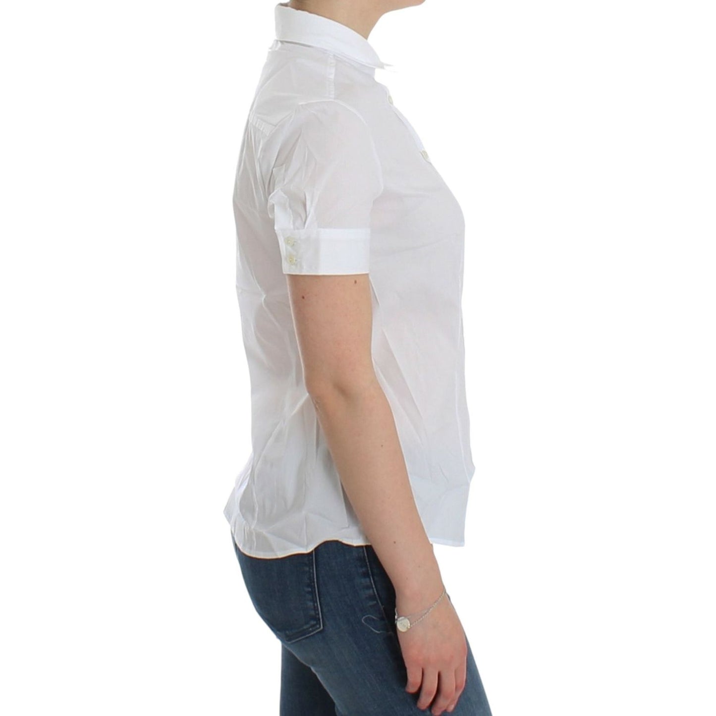 Chic White Cotton Blend Shortsleeve Blouse