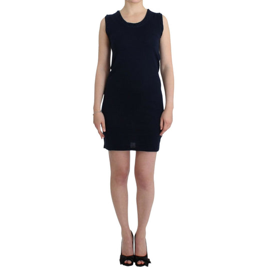 Elegant Knee-Length Blue Cotton Dress