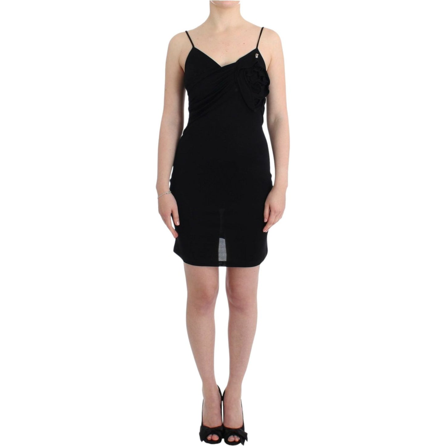 Elegant Black Jersey Knee-Length Dress