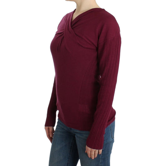 Elegant Purple Keyhole Wool Sweater