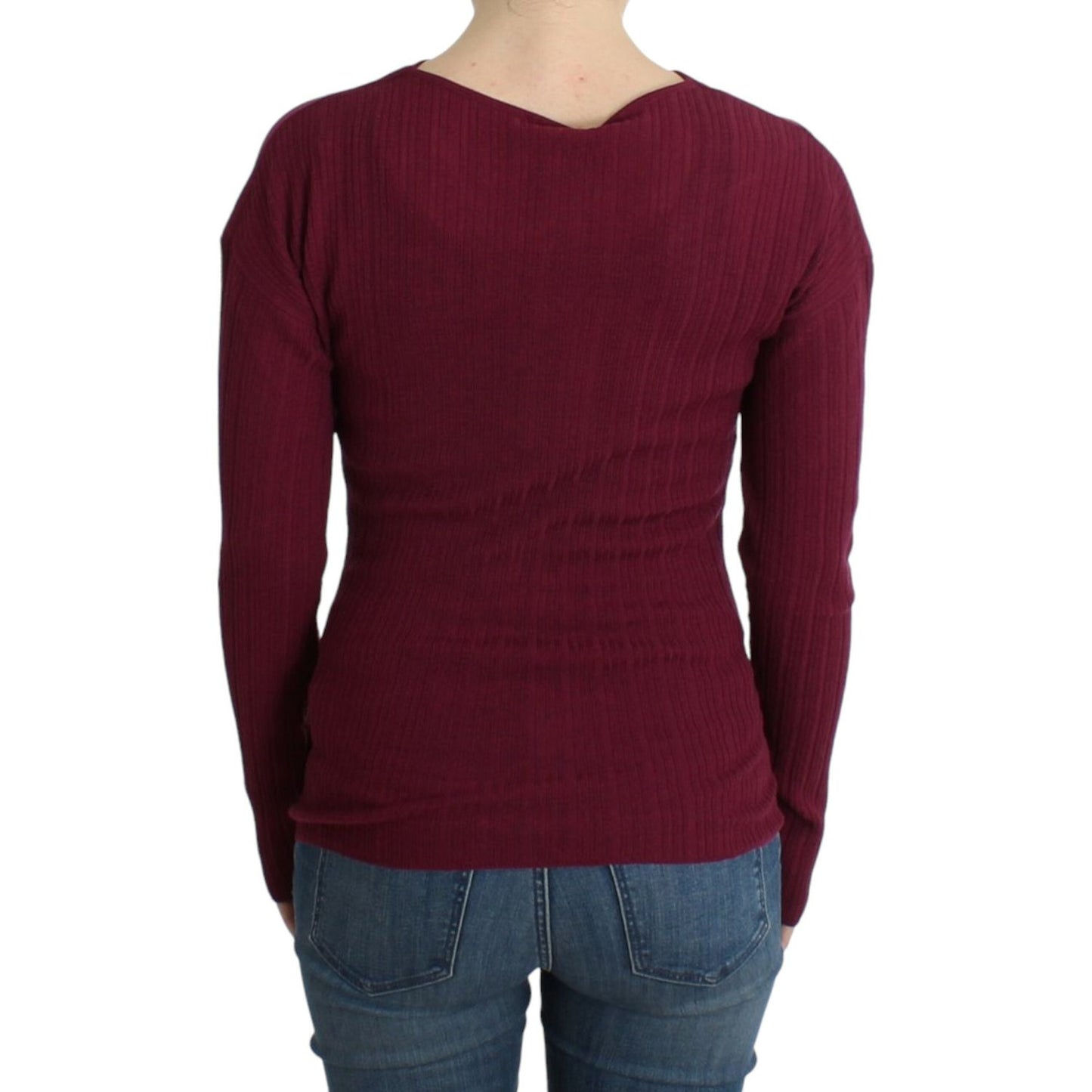 Elegant Purple Keyhole Wool Sweater