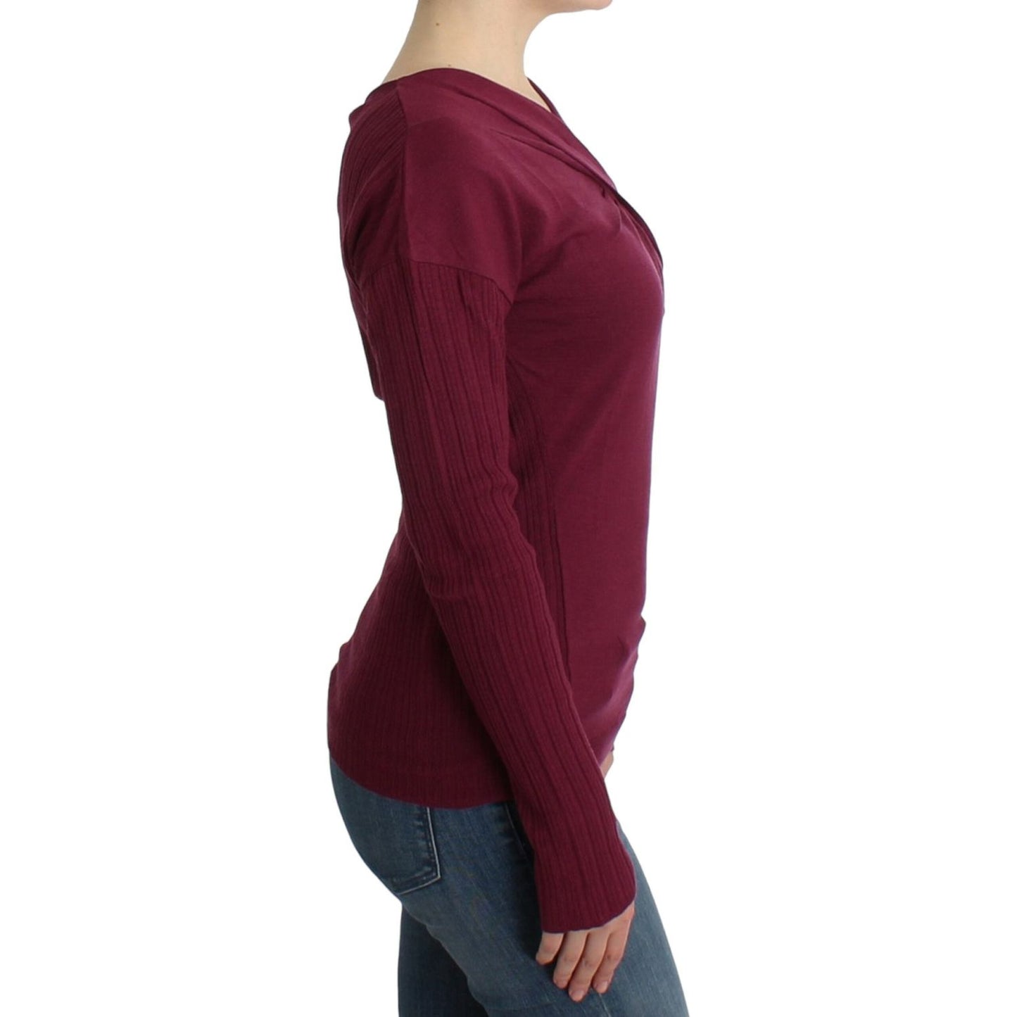 Elegant Purple Keyhole Wool Sweater