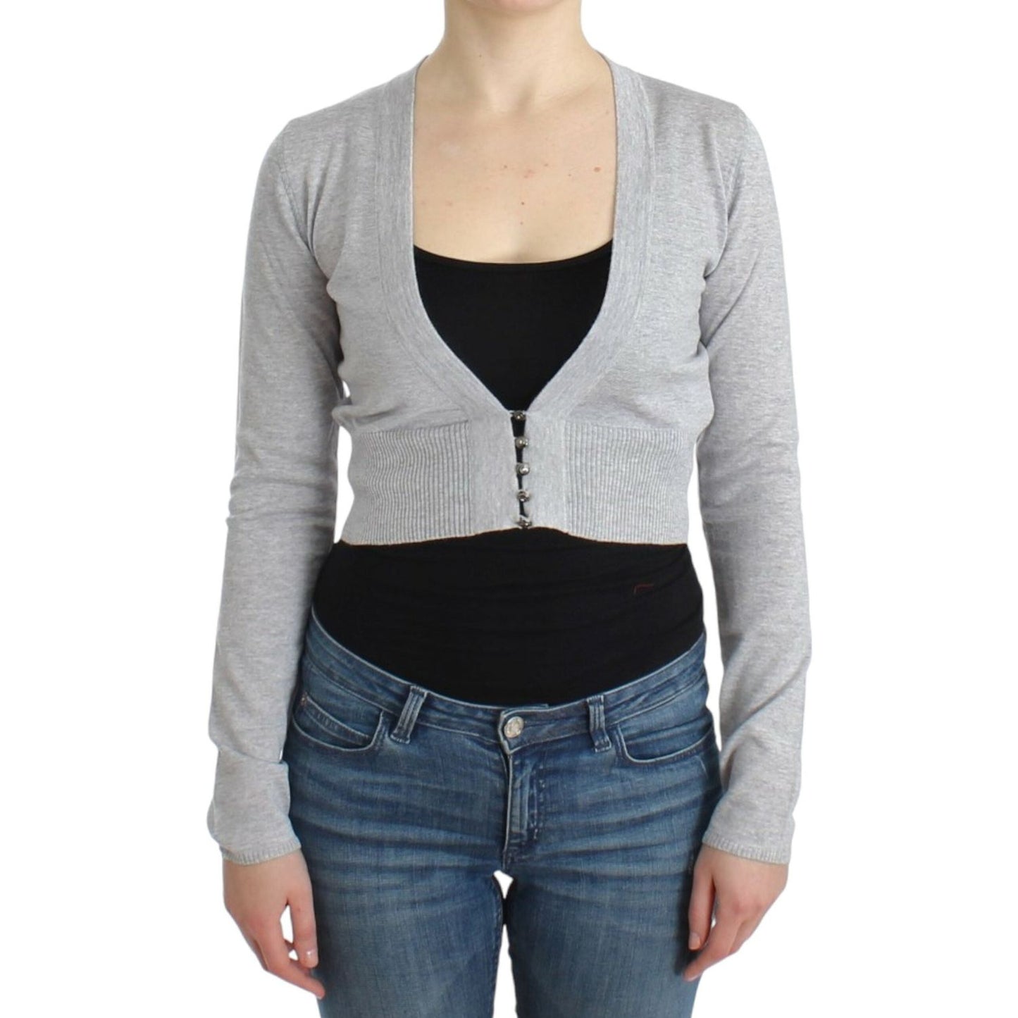 Cropped Virgin Wool Cardigan in Chic Gray