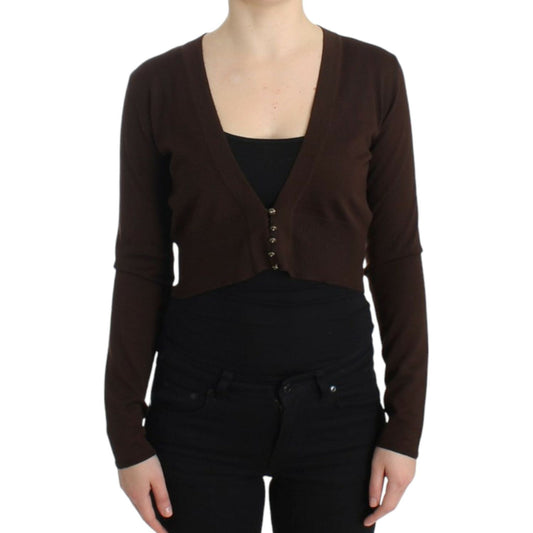 Elegant Brown Virgin Wool Cropped Cardigan