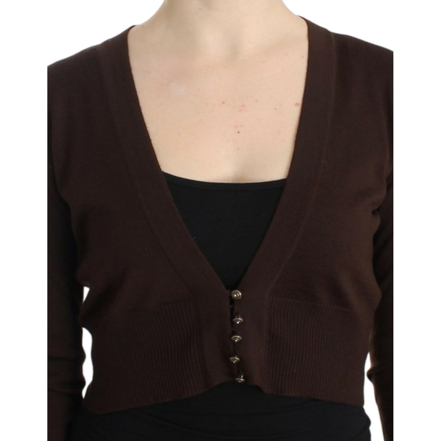 Elegant Brown Virgin Wool Cropped Cardigan