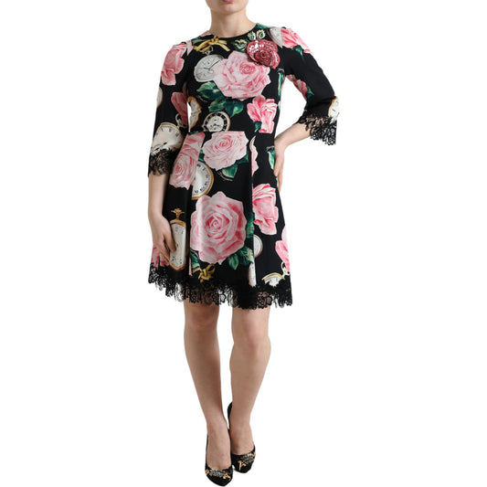 Enchanting Floral A-Line Dress with Sequined Detail Dolce & Gabbana