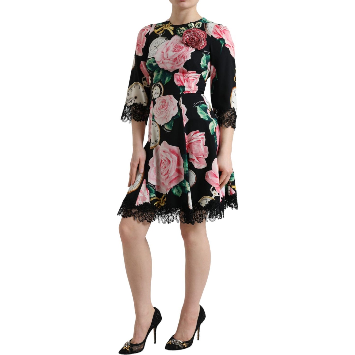 Enchanting Floral A-Line Dress with Sequined Detail