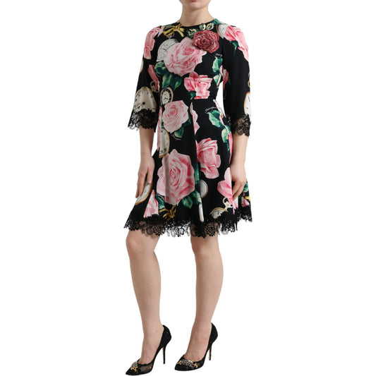 Enchanting Floral A-Line Dress with Sequined Detail Dolce & Gabbana