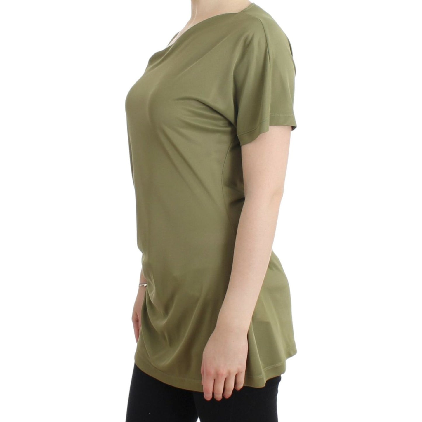 Elegant Green Jersey Blouse with Gold Accents