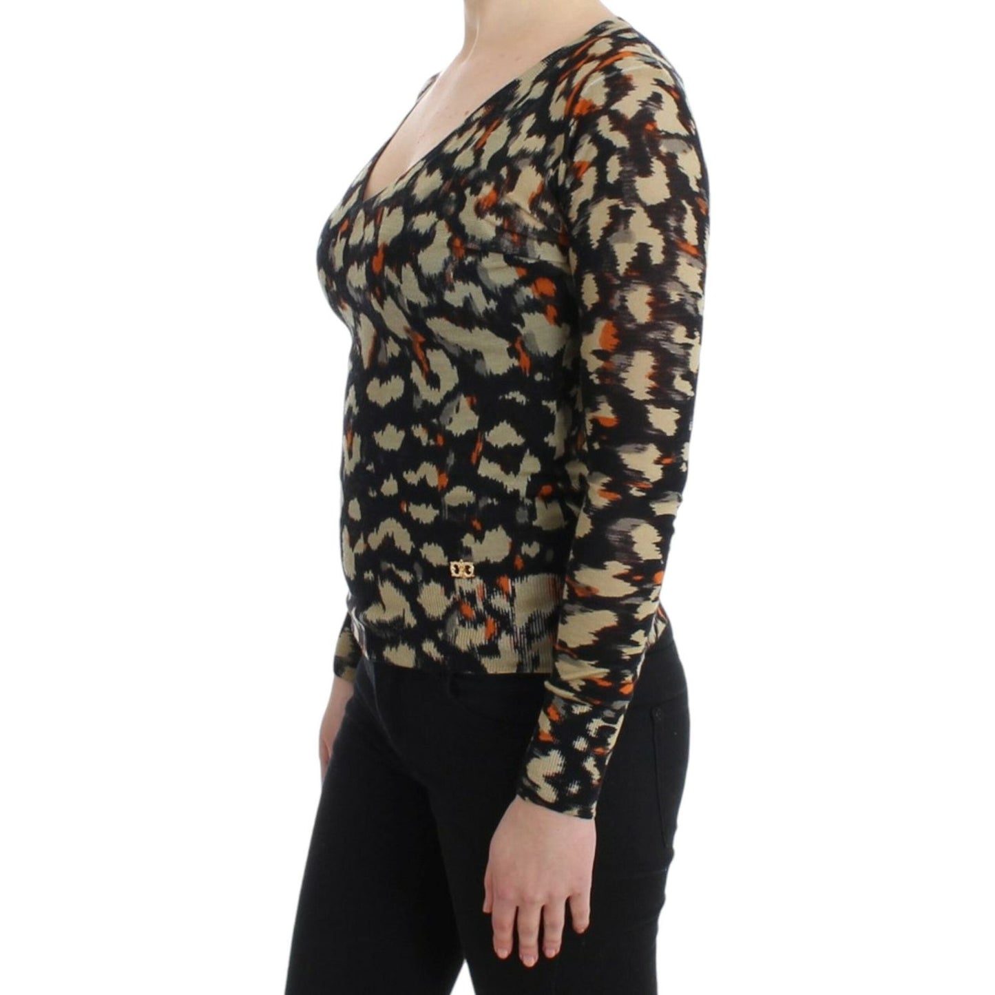 Elegant Multicolor V-Neck Wool Jumper