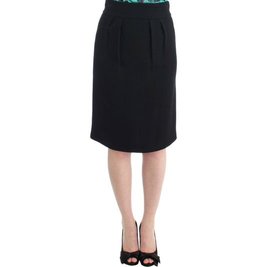 Elegant Black Wool Pencil Skirt