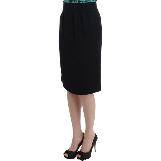 Elegant Black Wool Pencil Skirt