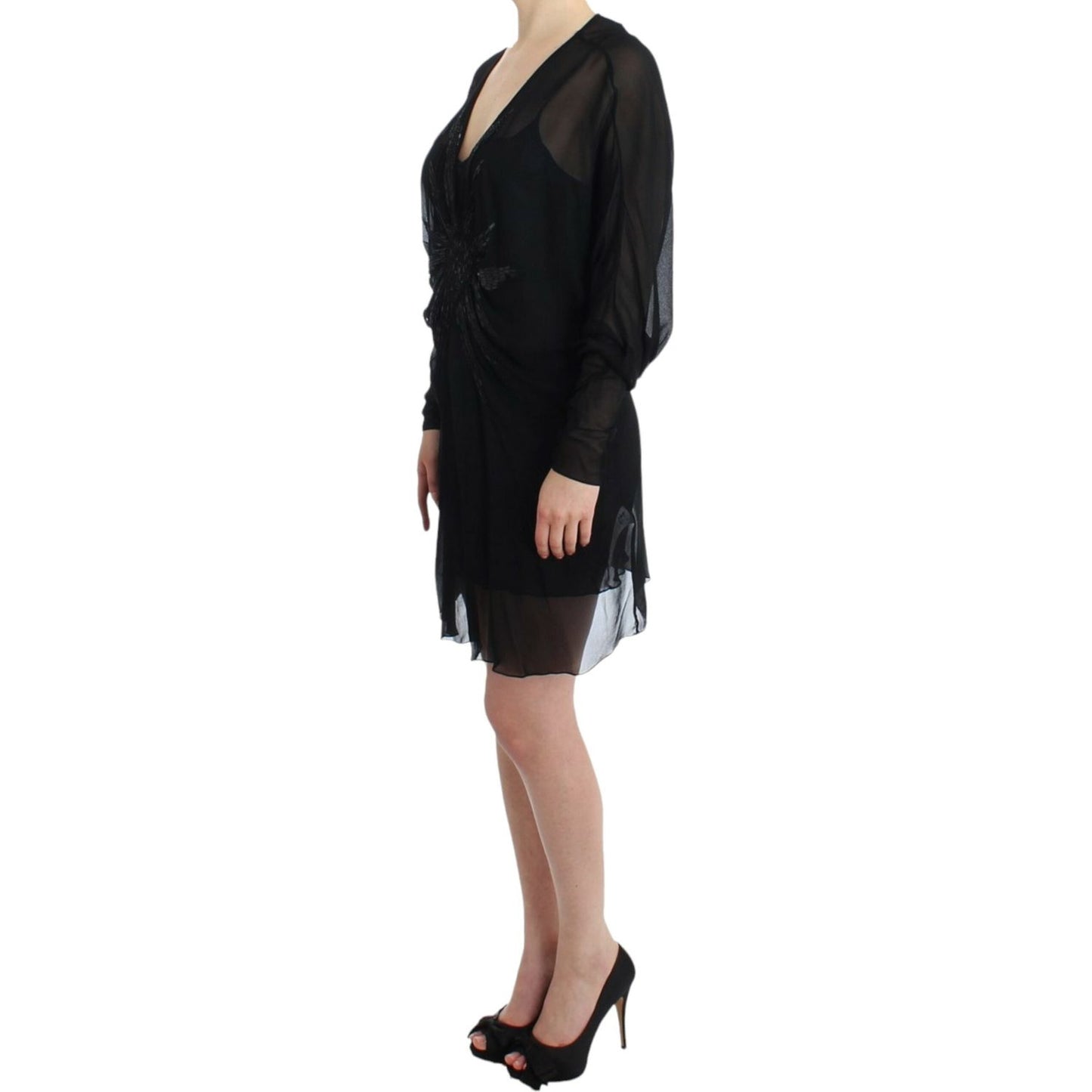 Elegant Sheer Black Silk Blouson Dress