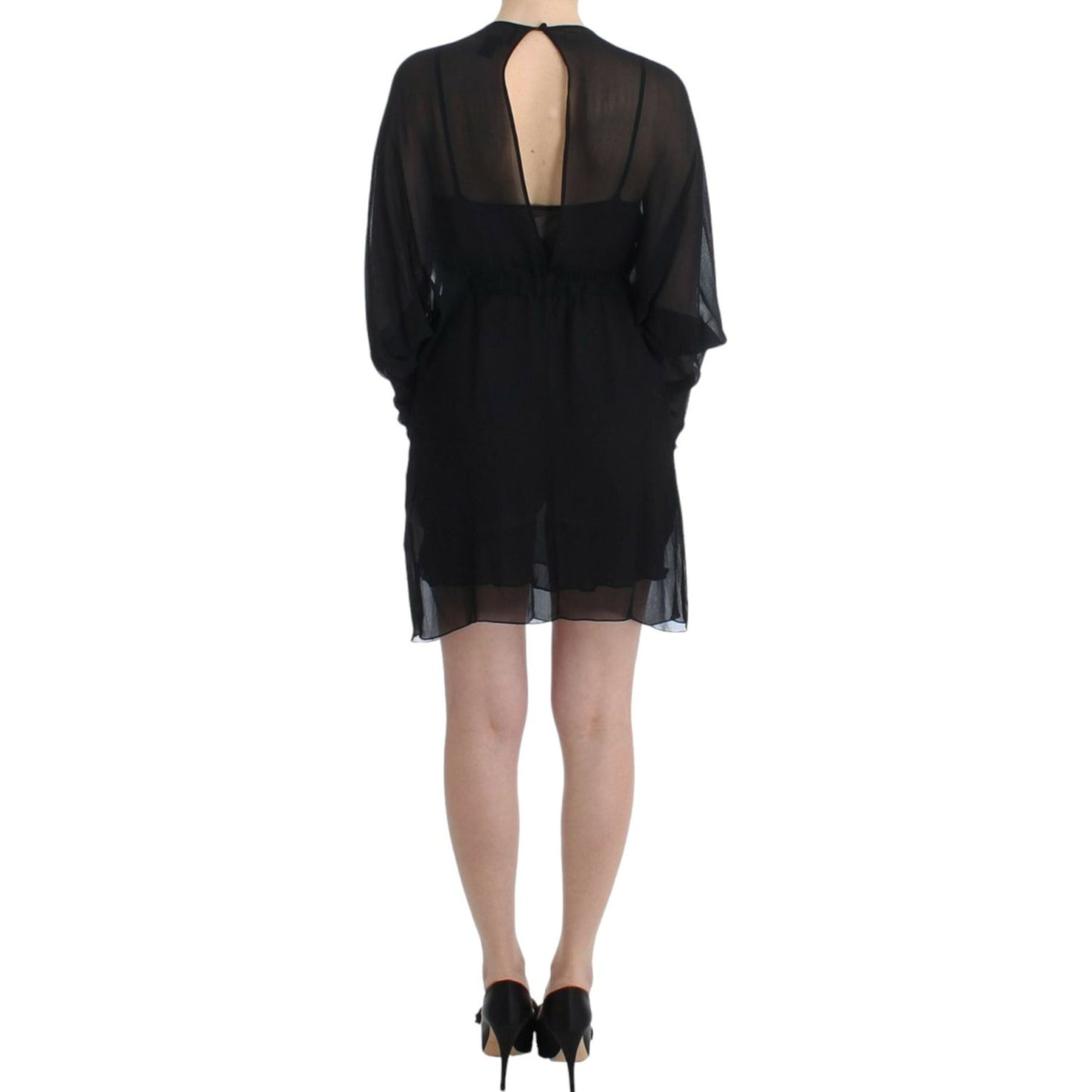 Elegant Sheer Black Silk Blouson Dress