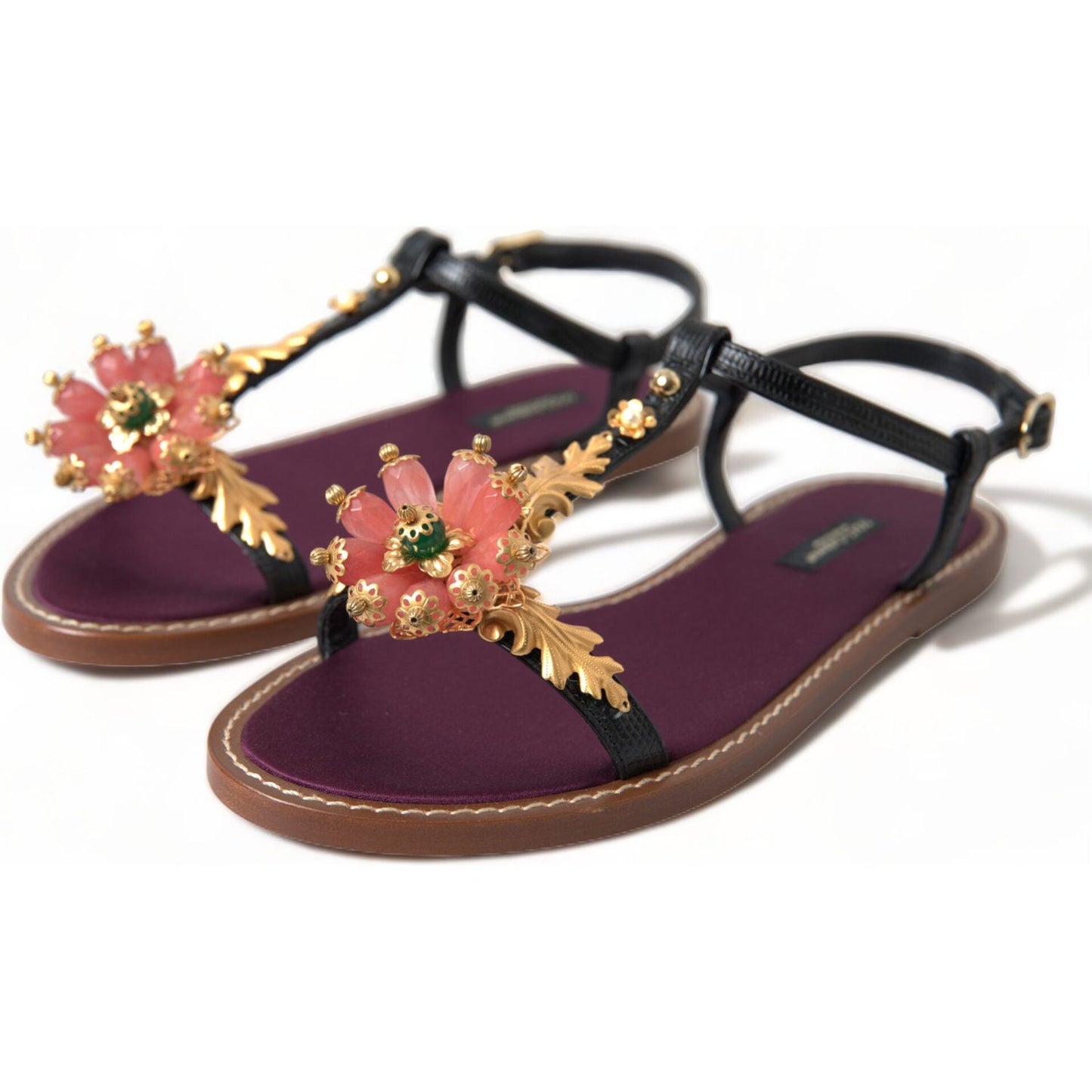 Elegant Crystal-Adorned Flat Sandals