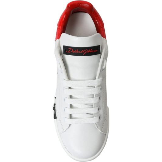 Elegant White Leather Portofino Sneakers