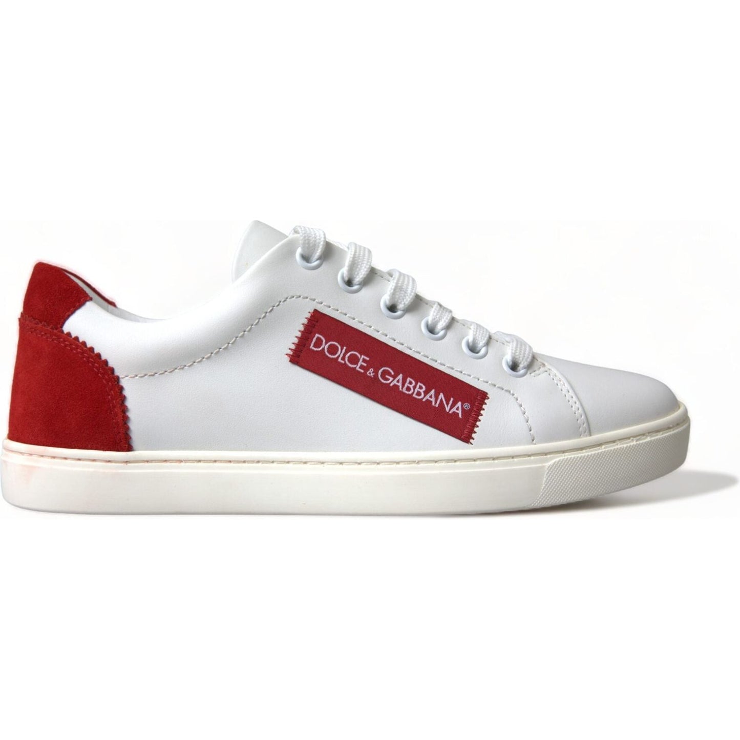 Chic White Leather Sneakers with Red Accents