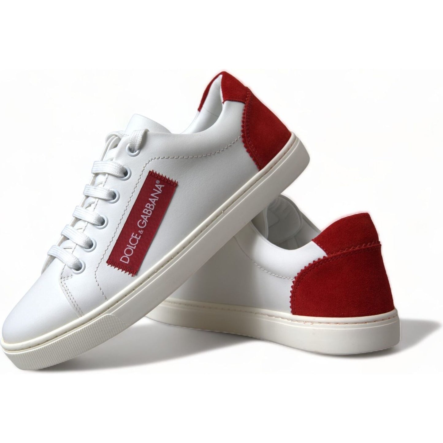 Chic White Leather Sneakers with Red Accents