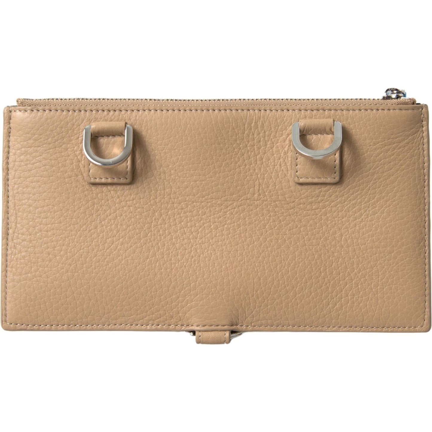 Elegant Beige Leather Wallet with Detachable Strap