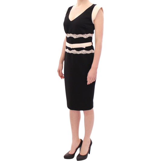 Elegant Sheath Lace Dress in Black and Beige