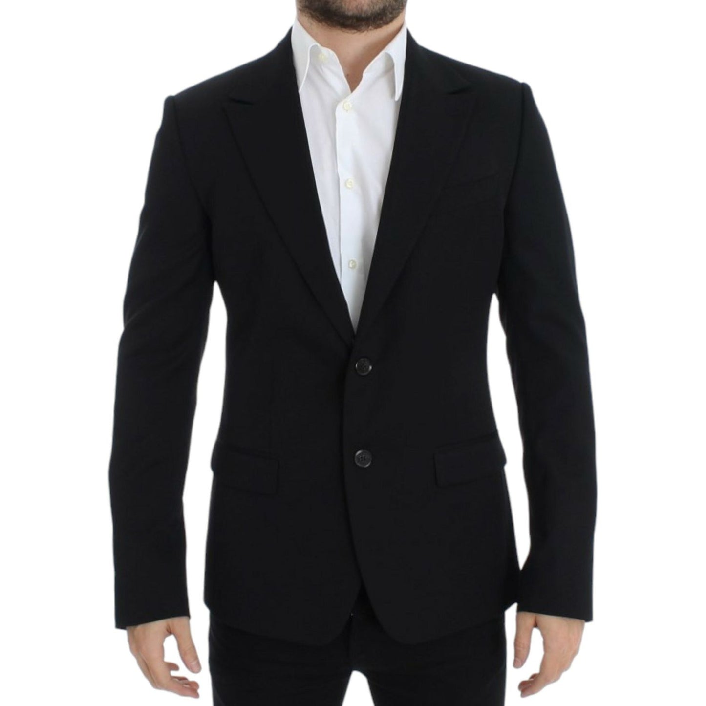 Elegant Slim Fit Black Wool Blazer