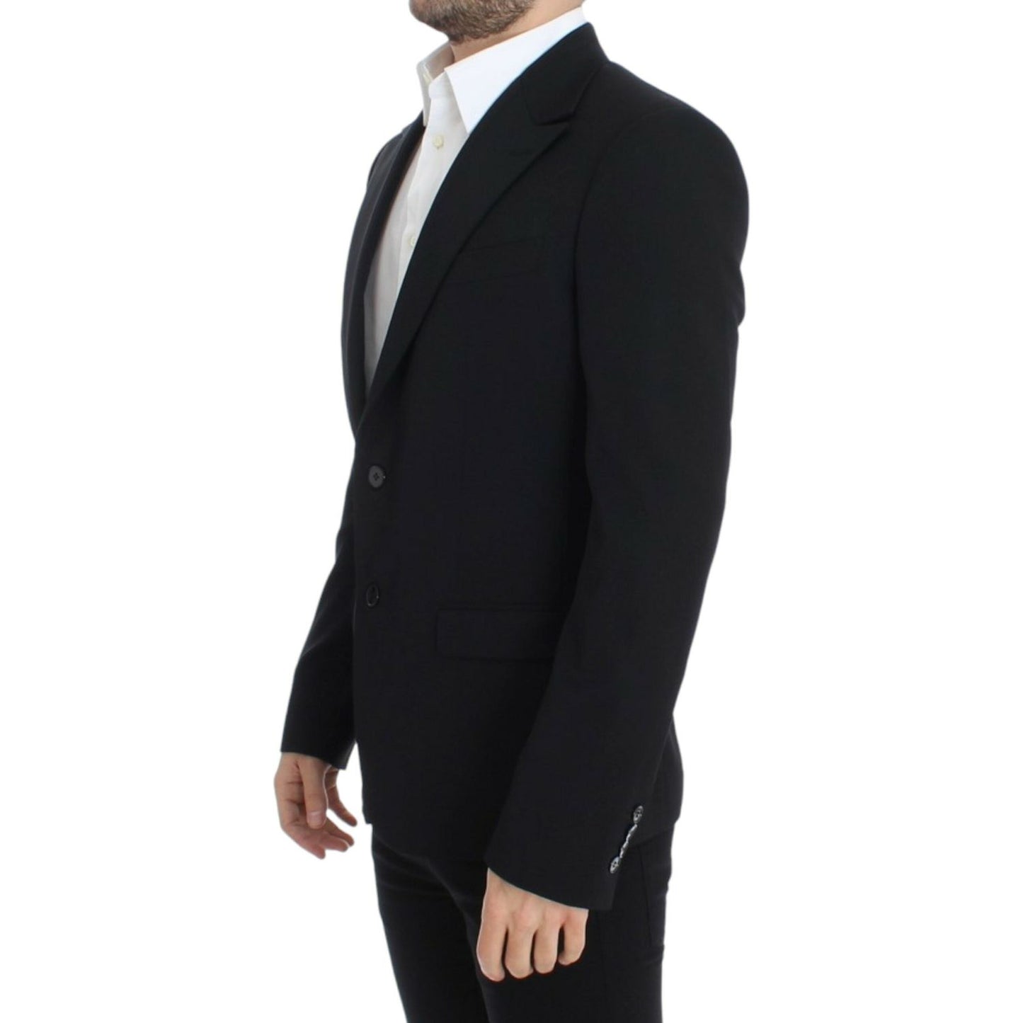 Elegant Slim Fit Black Wool Blazer