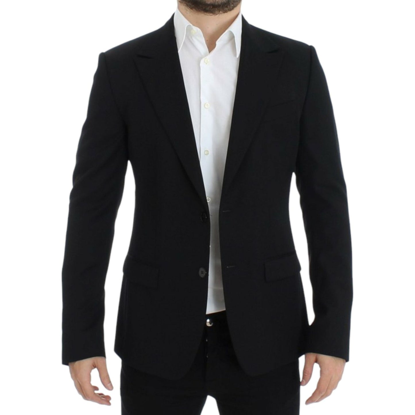 Elegant Slim Fit Black Wool Blazer