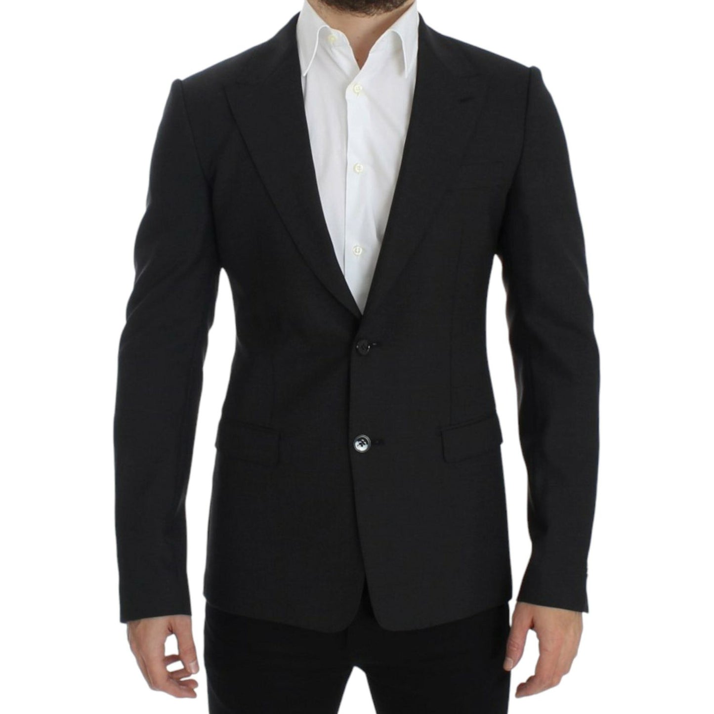 Sleek Gray Wool Slim Fit Blazer