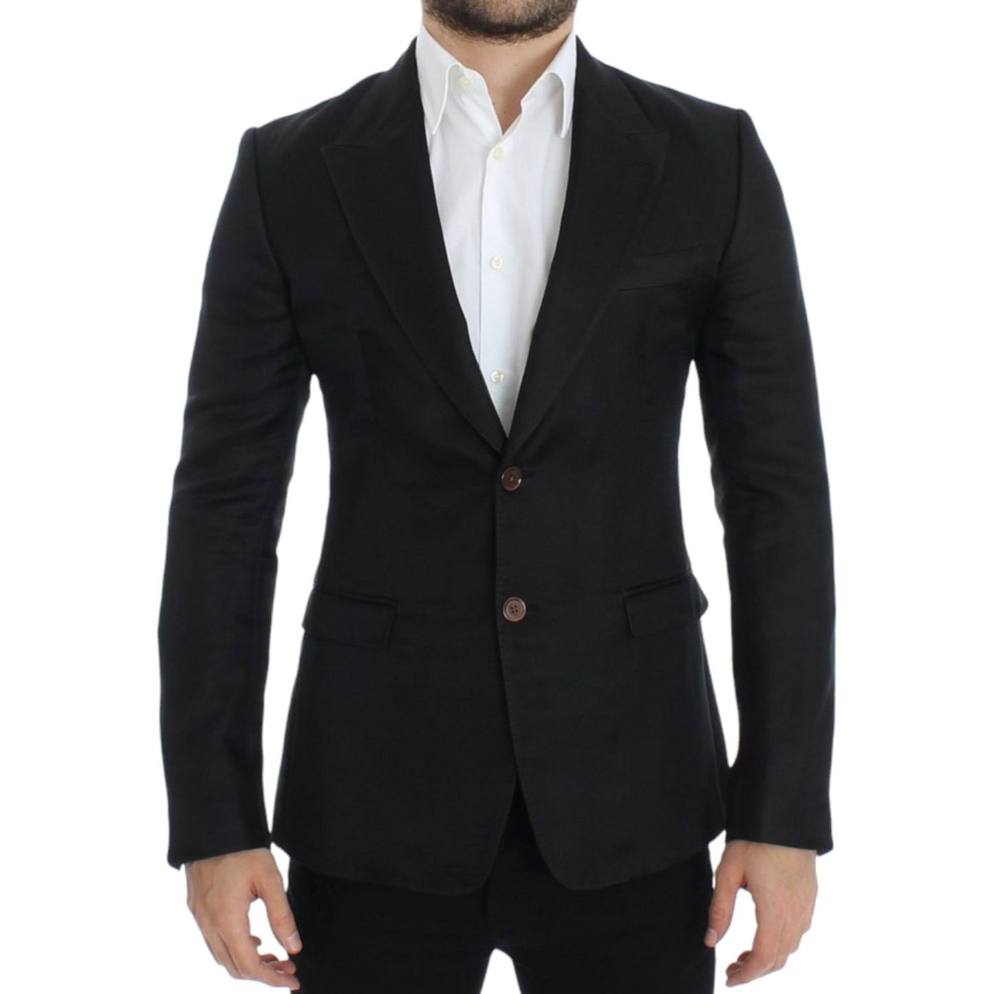 Elegant Black Silk Blend Two-Button Blazer