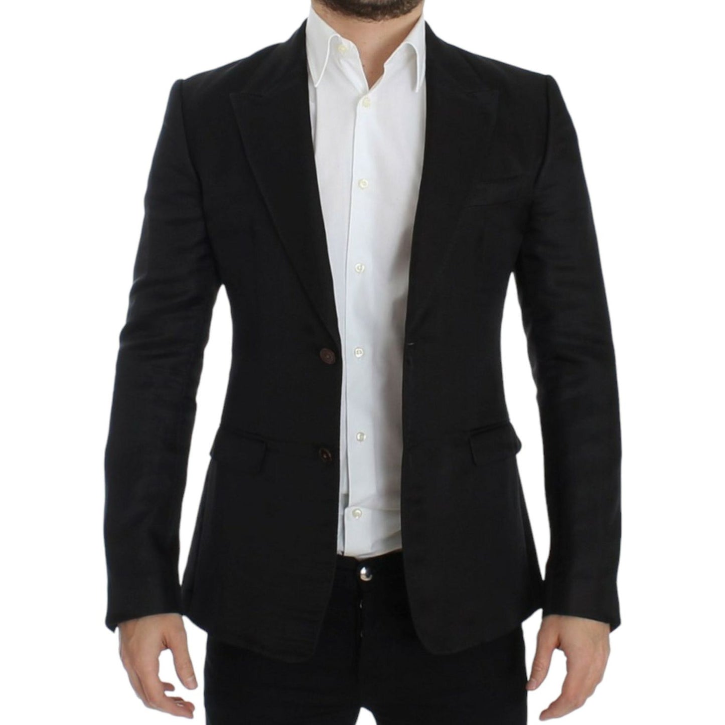 Elegant Black Silk Blend Two-Button Blazer