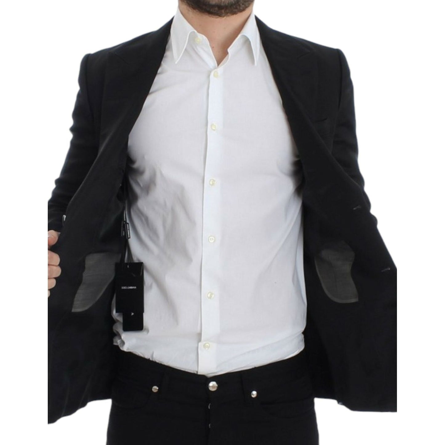 Elegant Black Silk Blend Two-Button Blazer