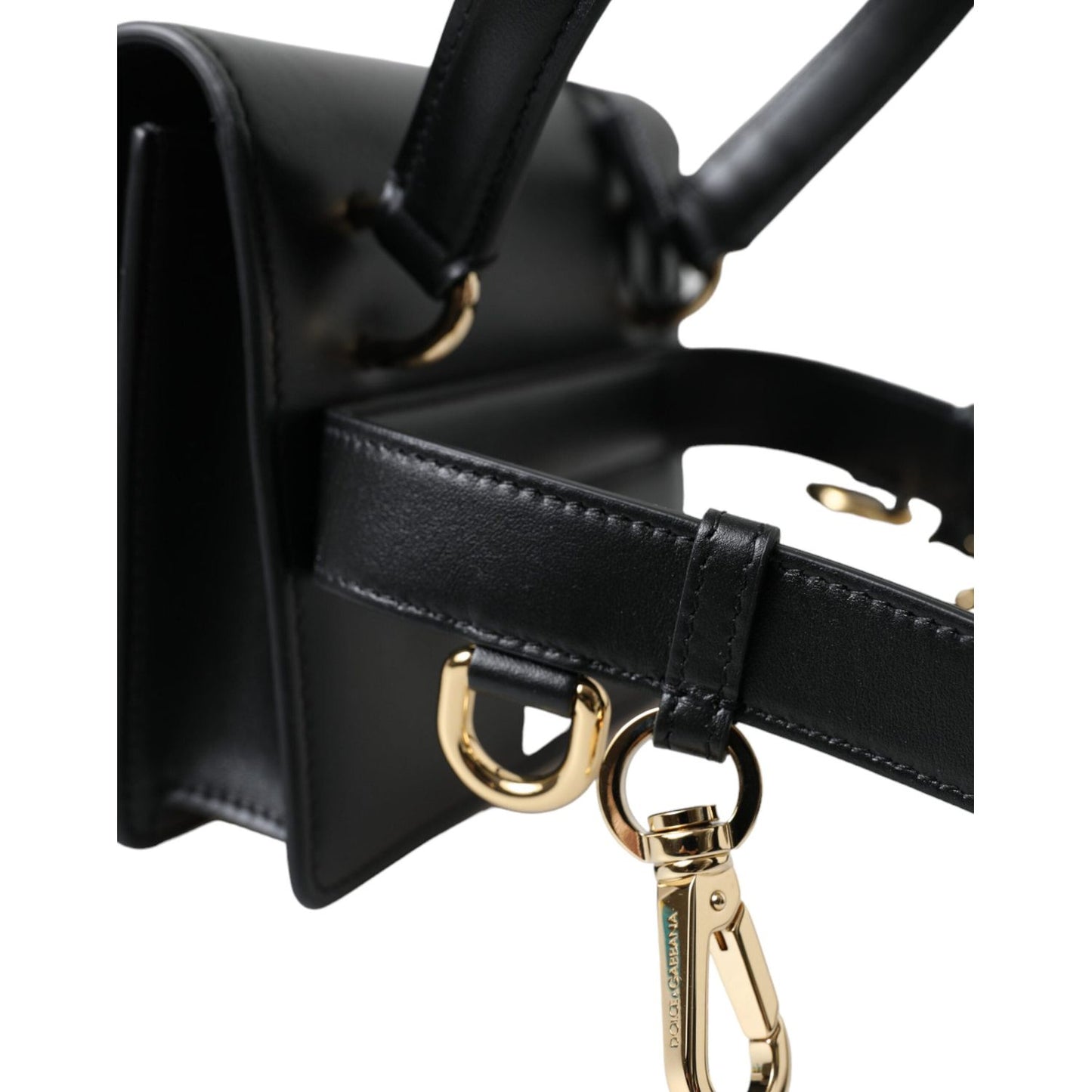 Elegant Black Leather Belt Bag with Gold Accents