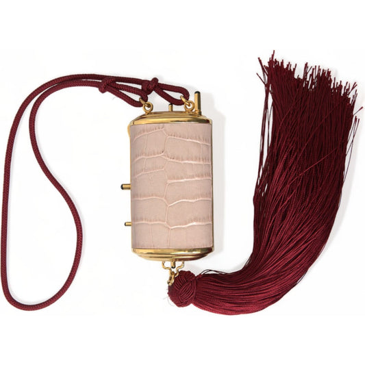 Exotic Pink Leather Mini Mirror Bag with Tassel