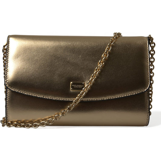 Elegant Metallic Gold Leather Crossbody Purse Dolce & Gabbana