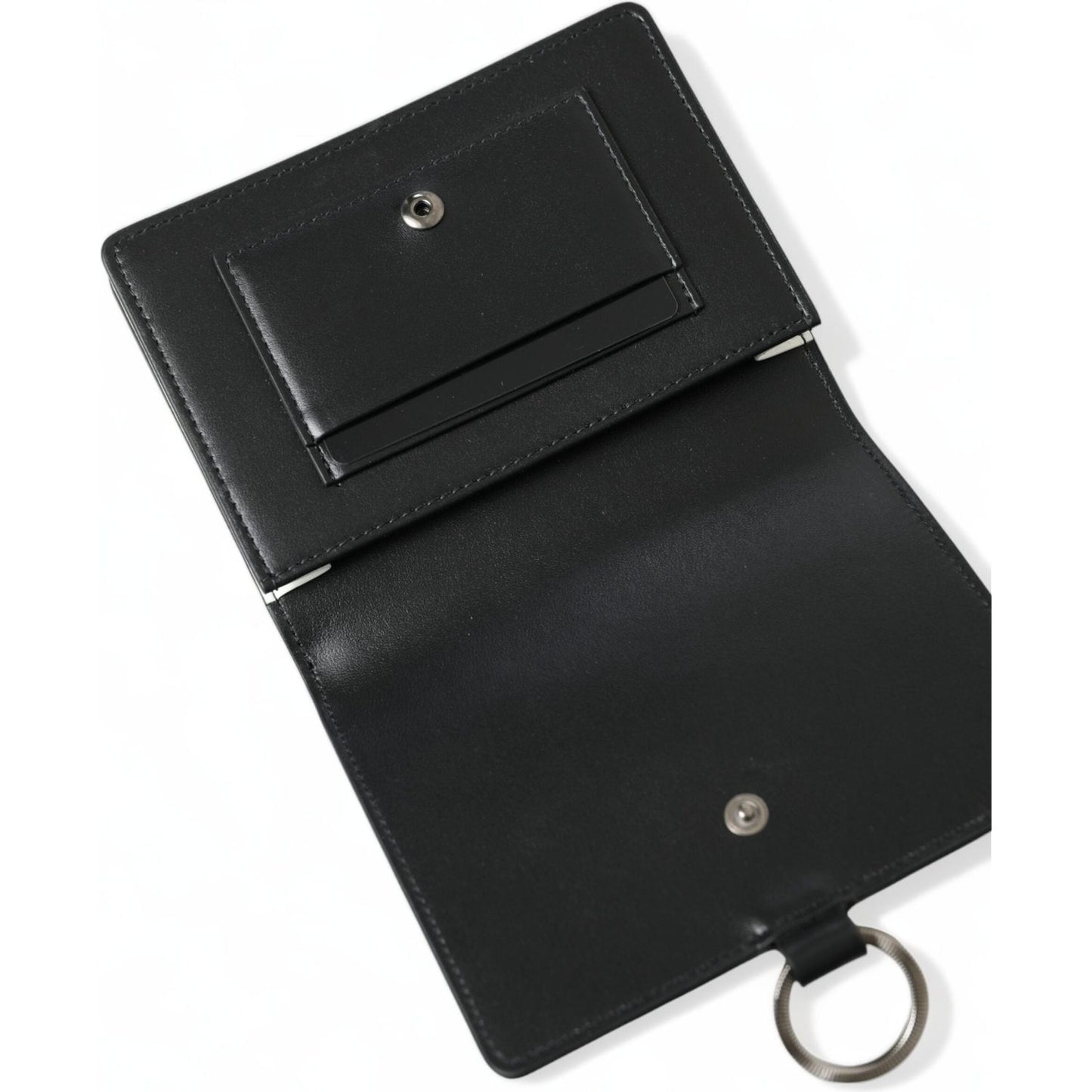 Dolce & Gabbana Black Leather Crystal Embellished Card Holder Wallet