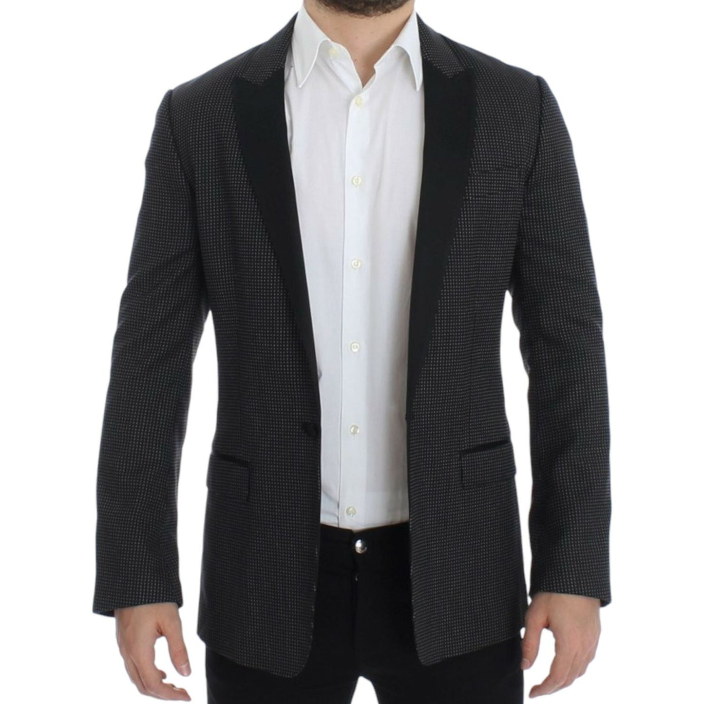 Elegant Black Polka Dotted Slim Fit Blazer