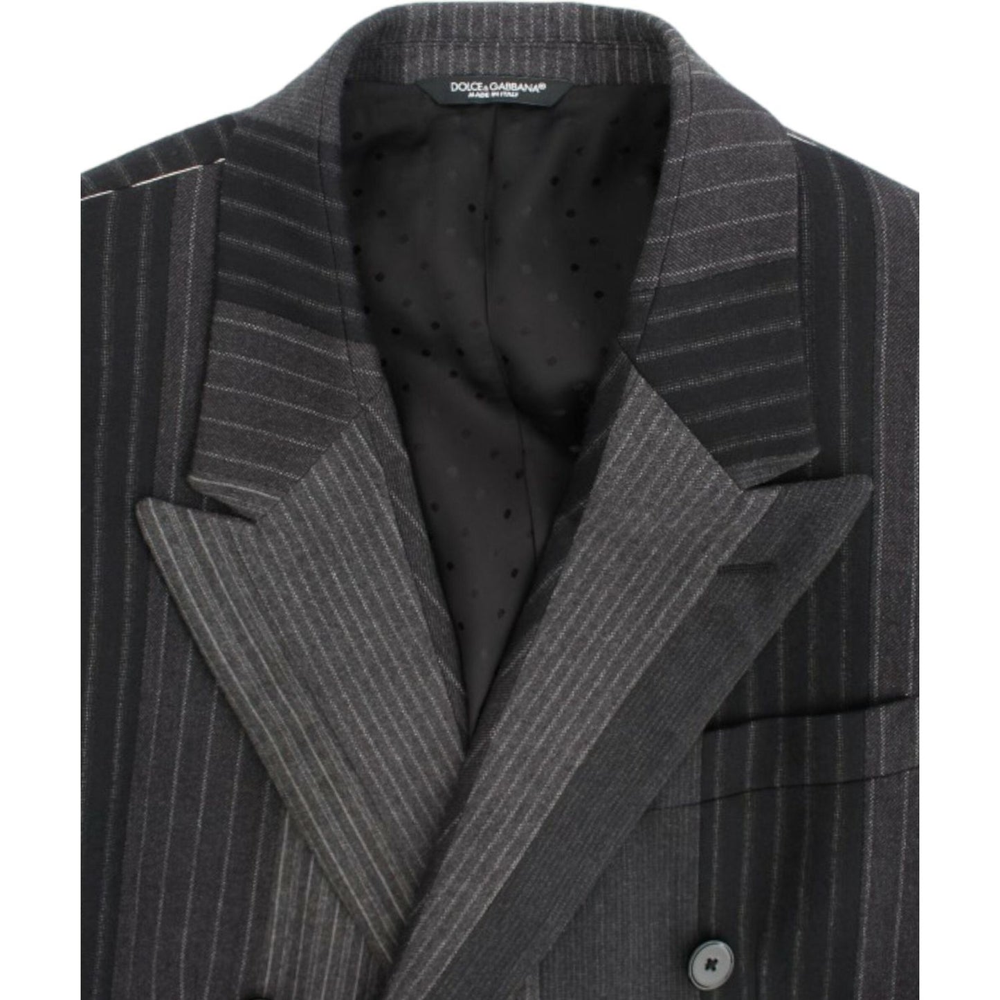 Elegant Gray Striped Wool Slim Blazer