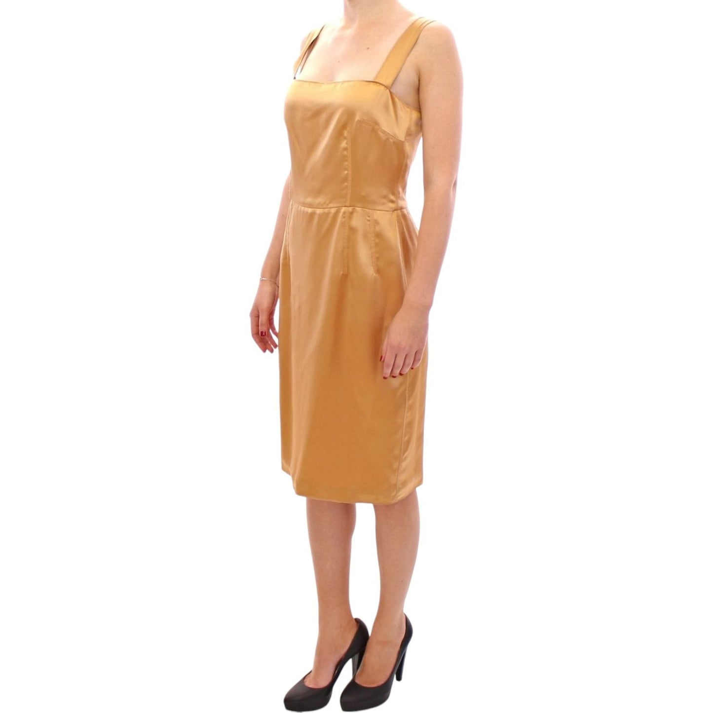 Elegant Bronze Silk Knee-Length Sheath Dress