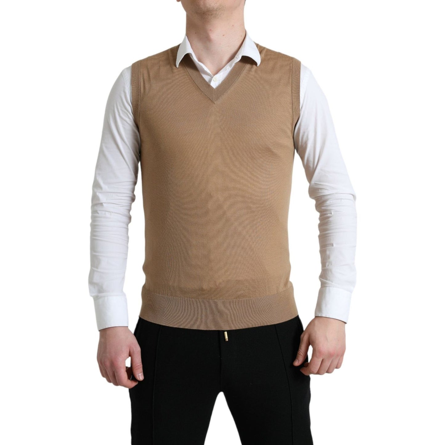 Elegant Sleeveless V-Neck Wool Sweater