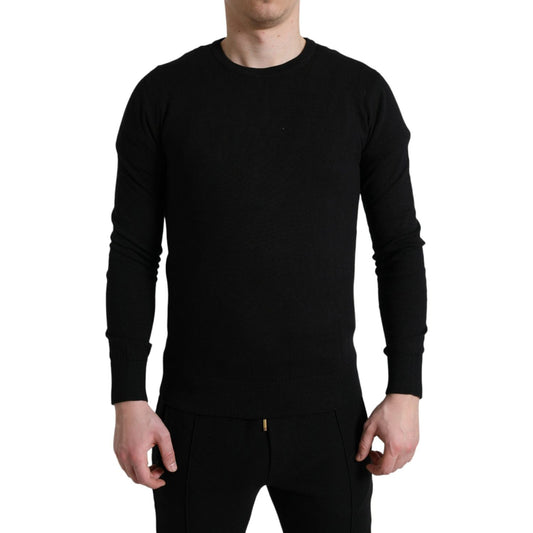 Elegant Black Cotton Crewneck Pullover Sweater Dolce & Gabbana