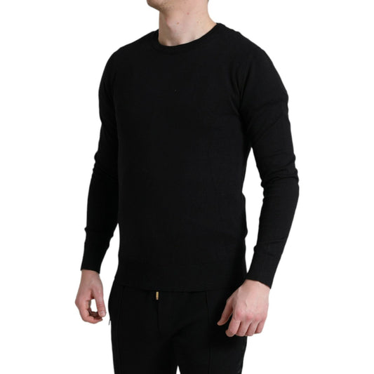 Elegant Black Cotton Crewneck Pullover Sweater Dolce & Gabbana