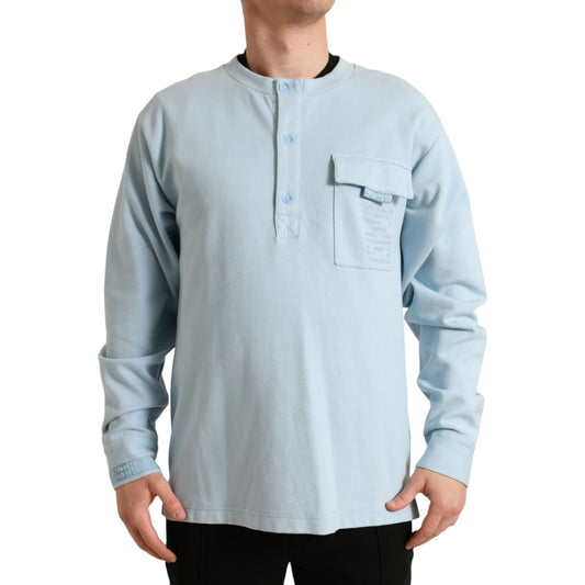 Elegant Light Blue Cotton Blend Crew Neck Sweater