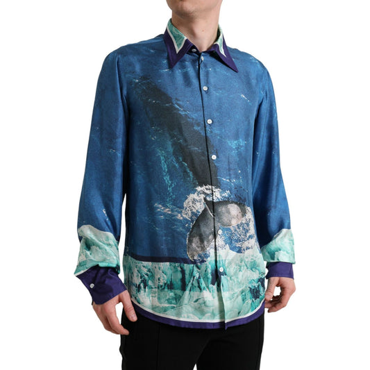 Elegant Ocean Print Silk Shirt