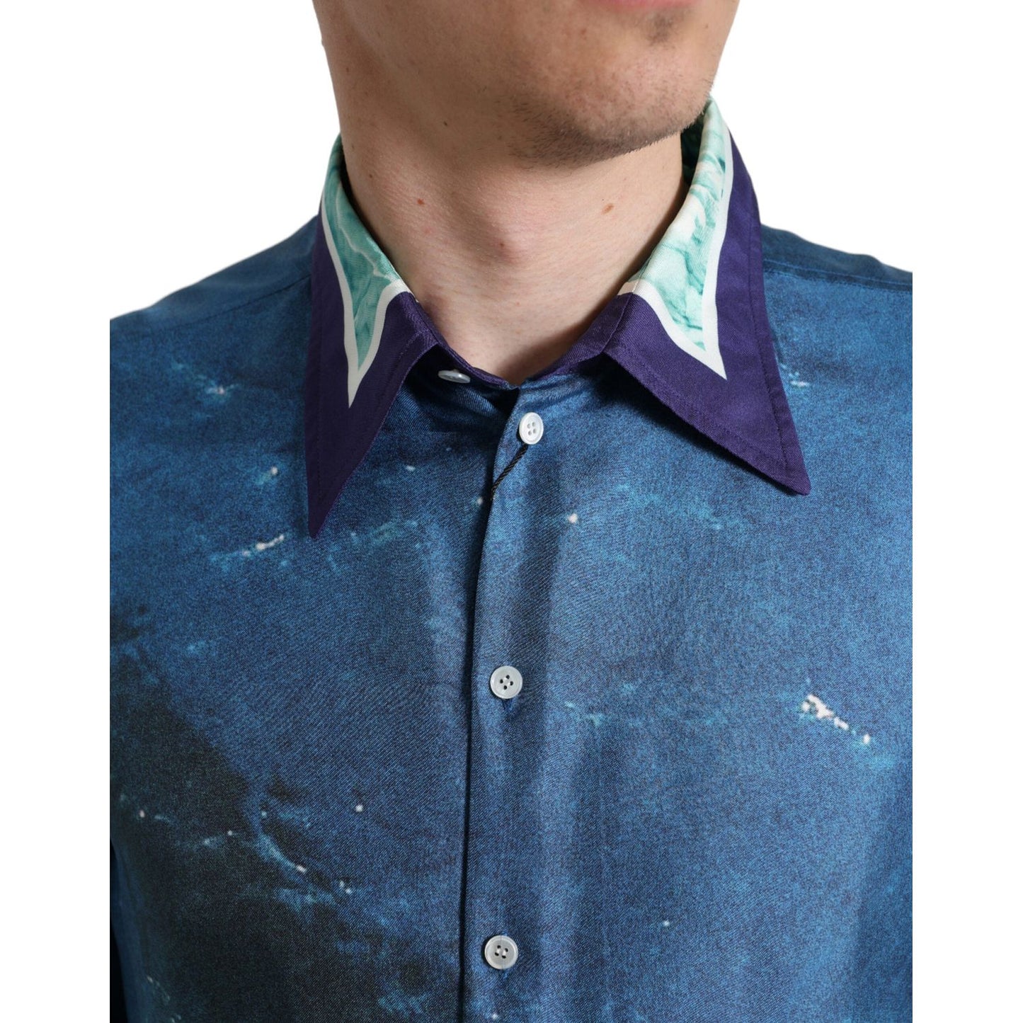 Elegant Ocean Print Silk Shirt