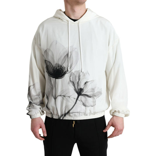 Dolce & Gabbana White Floral Print Hooded Pullover Sweater Dolce & Gabbana
