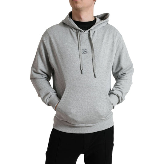 Chic Gray Logo Hooded Cotton Sweater