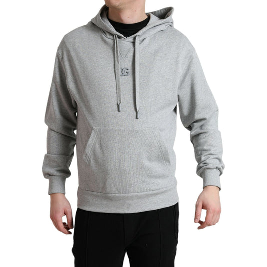 Chic Gray Logo Hooded Cotton Sweater Dolce & Gabbana