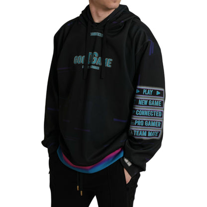 Dolce & Gabbana Black Logo Print Hooded Sweatshirt Sweater