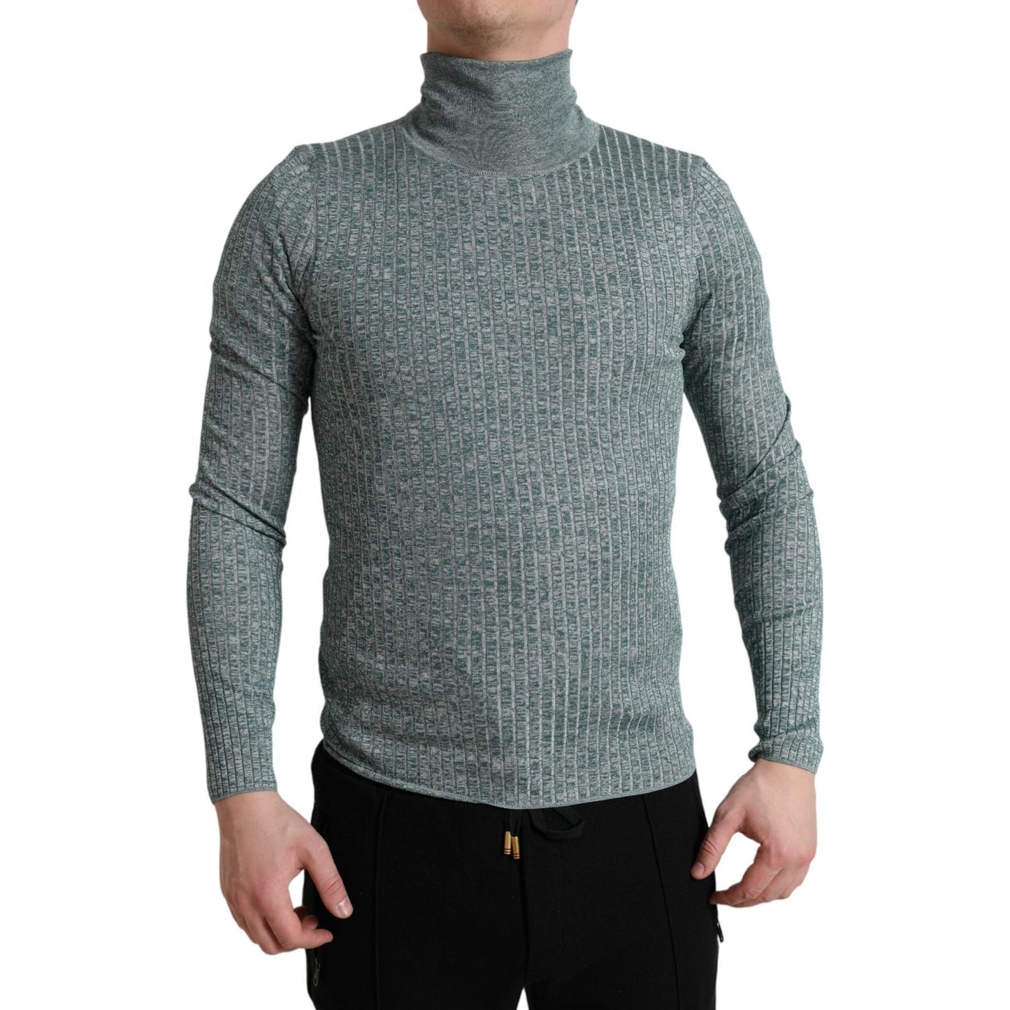 Elegant Green Turtleneck Pullover Sweater